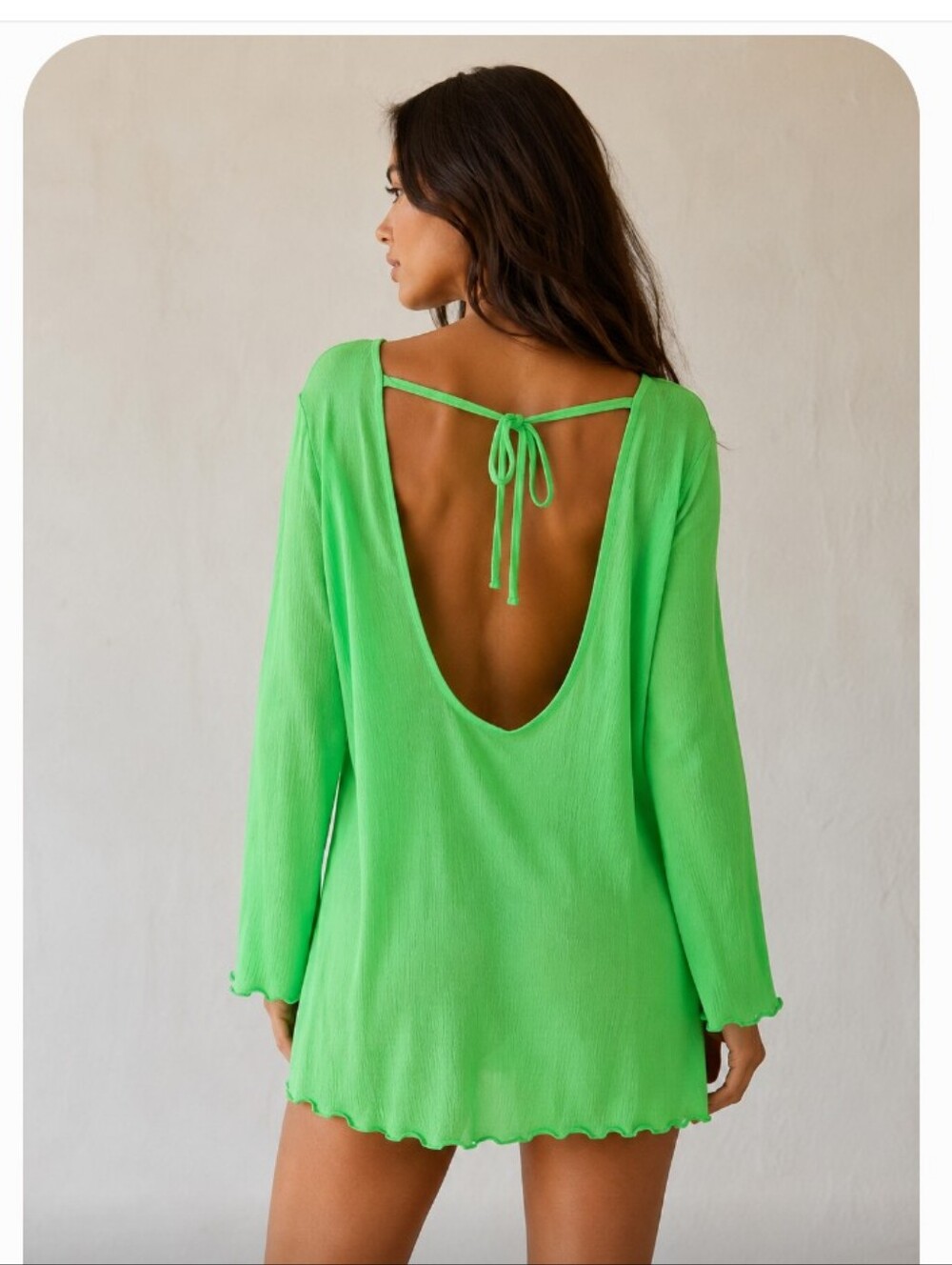 H&M Neon Green Long-Sleeve Mini Dress/Cover-up. Worn Once. Offers Welcomed!